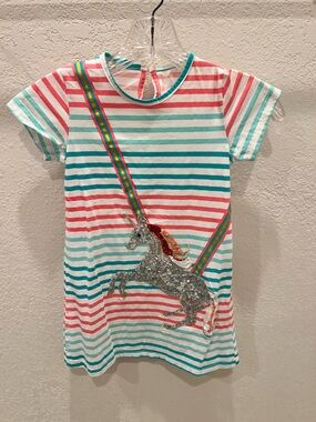 Sequin Unicorn Striped Kids Dress - Multicolor